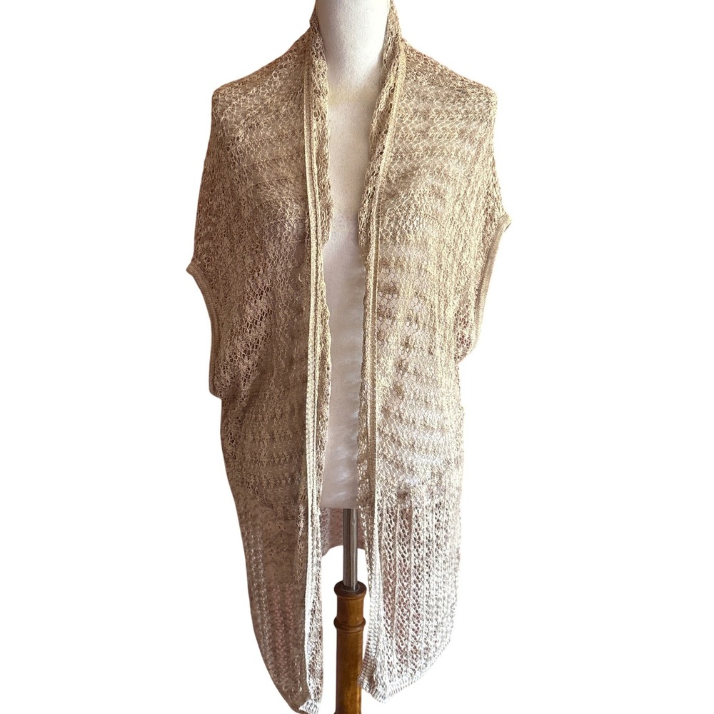 Chicos Travelers Crochet Knit Vest L/XL, longline, duster, travel, effortless